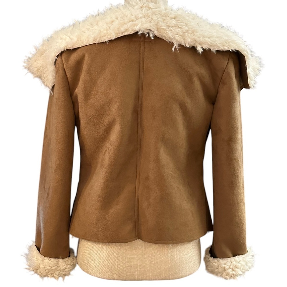 Women's Tan and Cream Shearling Jacket ~ Vegan Sherpa & Suede by Me Jane - Picture 13 of 16